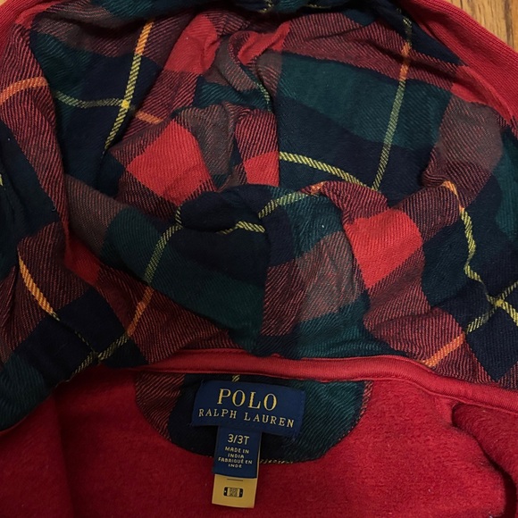 Polo by Ralph Lauren Red Kids Hoodie with Plaid Lining - Picture 2 of 4